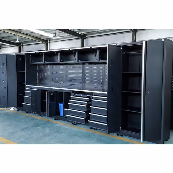 Fornitore di armadi portautensili combinati in metallo nero di grandi dimensioni della serie Goldenline Garage